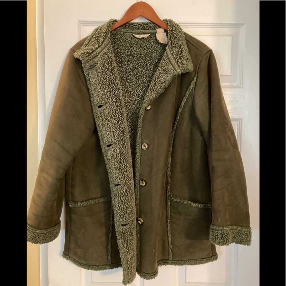 Womens LL Bean Faux Suede Sherpa coat - medium